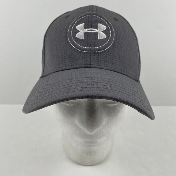 Under Armour UA Golf Hat Gray Lightweight Stretch Fitted M/L Golf White Logo - Picture 3 of 11